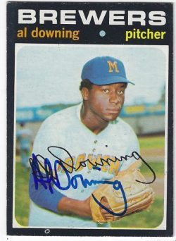 Autographed AL DOWNING Milwaukee Brewers 1971 Topps Card