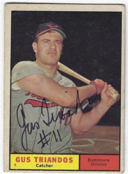 Autographed GUS TRIANDOS Baltimore Orioles 1961 Topps Card