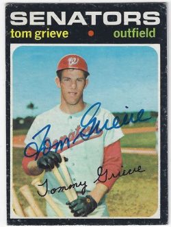 Autographed TOM GRIEVE Washington Senators 1971 Topps Card