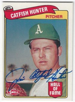 Autographed JIM CATFISH HUNTER Oakland A's 1989 Swell Baseball Greats card
