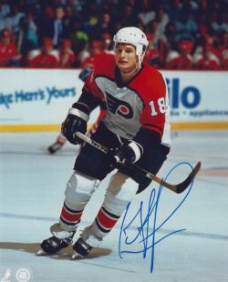 Tim Kerr in Action Philadelphia Flyers Autographed 8 x 10 Hockey Framed  Photo