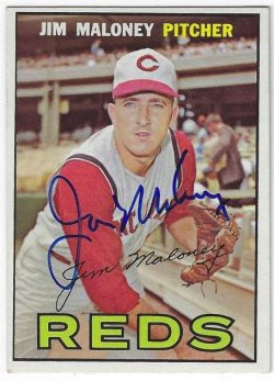 Autographed JIM MALONEY Cincinnati Reds 1967 Topps Card