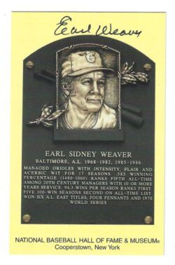 Autographed Earl Weaver Hall of Fame Gold Plaque Postcard