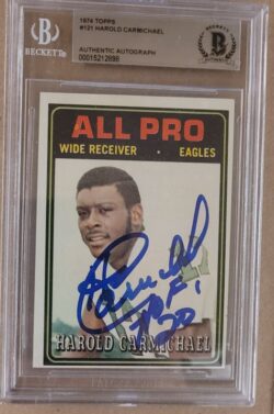 Autographed 1974 Topps Harold Carmichael Eagles Rookie Card #121 BAS Beckett Slabbed