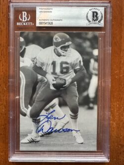 Autographed Len Dawson Kansas City Chiefs B&W Post Card BAS Beckett Slabbed