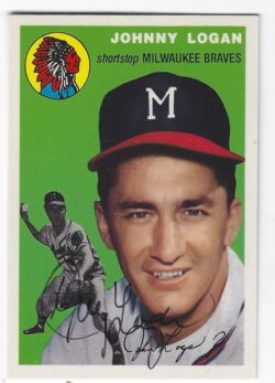 Autographed  JOHNNY LOGAN Milwaukee Braves 1954 Topps Archives Card