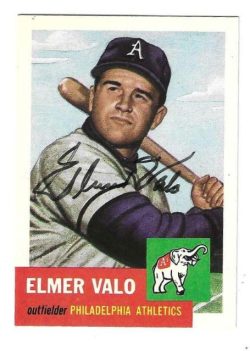 Autographed ELMER VALO Philadelphia A's 1953 Topps Archives Card
