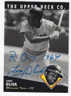 Autographed TONY OLIVA Minnesota Twins 1994 Upper Deck BAT All Time Heroes Card