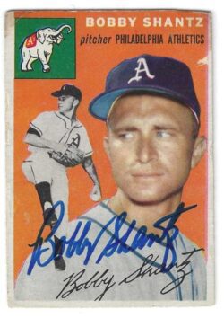 Autographed BOBBY SHANTZ Philadelphia A's 1954 Topps Card