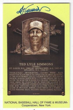 Autographed TED SIMMONS Hall of Fame Gold Plaque MLB Hologram
