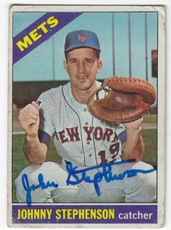 Autographed JOHN STEPHENSON New York Mets 1966 Topps Card