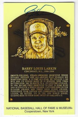 Autograhed Barry Larkin Hall of Fame Gold Plaque