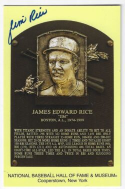 Autographed JIM RICE Hall of Fame Gold Plaque Postcard