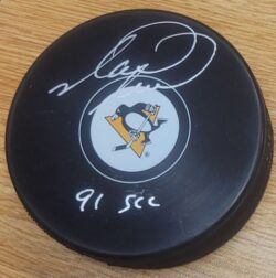 AUTOGRAPHED Mark Recchi "91 SCC" Pittsburgh Penguins Hockey Puck