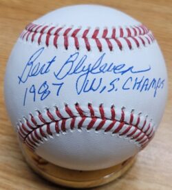 Autographed BERT BLYLEVEN "1987 WS Champs" Official Rawlings Major League Baseball Beckett