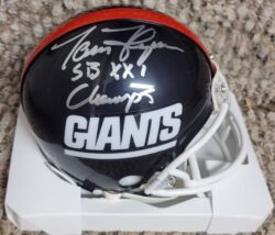 Autographed TOM FLYNN "SB XXI Champs" New York Giants  Mini helmet