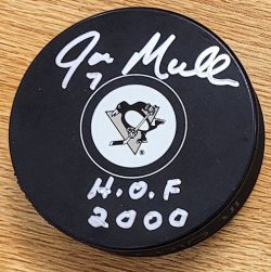 Autographed JOE MULLEN HOF 2000 Pittsburgh Penguins Hockey Puck