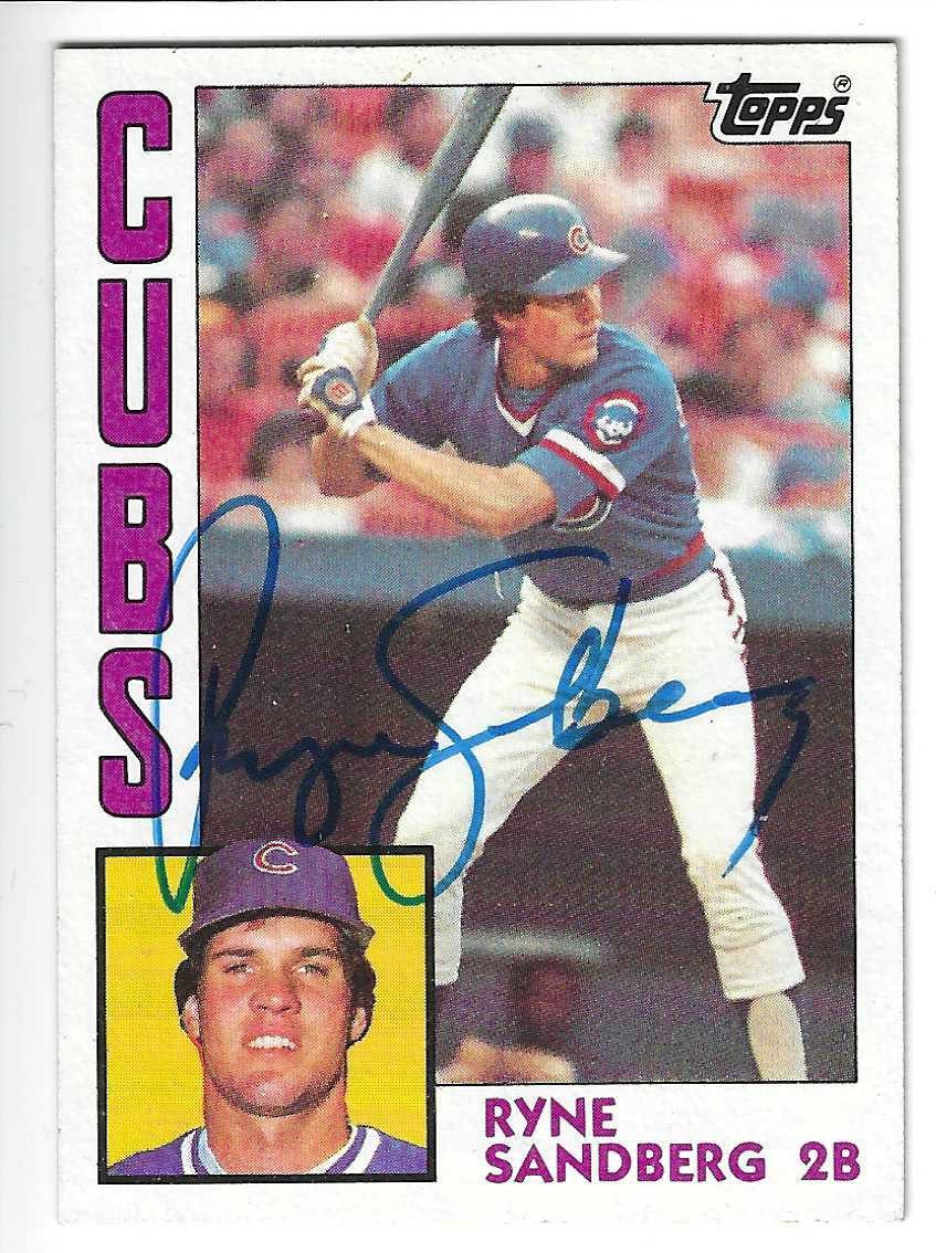 Autographed Ryne Sandberg Chicago Cubs 1984 Topps Card #596 - Main Line  Autographs