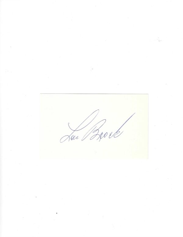AUTOGRAPHED SIGNED LOU BROCK 3x5 Index card
