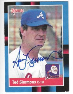 Signed TED SIMMONS Atlanta Braves Autographed 1988 Donruss Card #560
