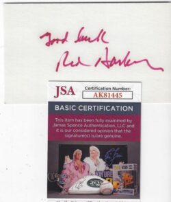 Autographed RED BARBER 3x5 INDEX CARD JSA