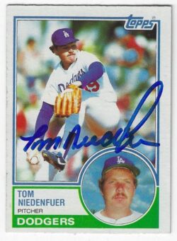 Autographed TOM NIEDENFUER  Los Angeles Dodgers 1983 Topps Card