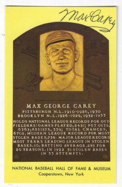 Autographed Max Carey  Hall of Fame Gold Plaque