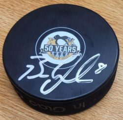 Autographed BRIAN DUMOULIN Pittsburgh Penguins 50th Anniversary Hockey Puck