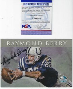 Autographed RAYMOND BERRY Baltimore Colts Ron Mix Hall of Fame Postcard PSA COA