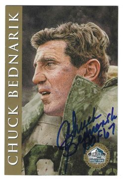 Autographed CHUCK BEDNARIK Philadelphia Eagles Ron Mix Hall of Fame Postcard