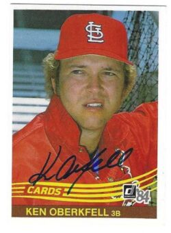 Autographed KEN OBERKFELL St. Louis Cardinals 1984 Donruss card