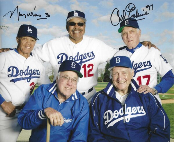 AUTOGRAPHED MAURY WILLS & CARL ERSKINE 8x10 Los Angeles Dodgers photo