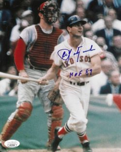 Autographed CARL YASTRZEMSKI "HOF 89" 8X10 Boston Red Sox JSA COA