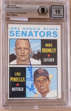 Autographed 1964 Topps Lou Piniella Washington Senators #167 Beckett Slabbed - Auto Grade a 10