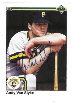 Autographed ANDY VAN SLYKE Pittsburgh Pirates 1990 Upper Deck Card