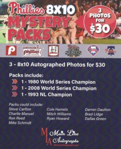 Phillies Mystery Pack of 3 Autographed 8 x10 Photos
