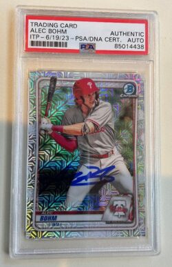 Autographed 2020 ALEC BOHM Phillies Bowman Chrome Card #BCP-29 PSA/DNA Slabbed
