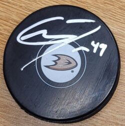 Autographed MAX JONES Anaheim Ducks Hockey Puck