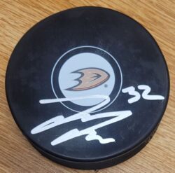 Autographed JACOB LARSSON Anaheim Ducks Hockey Puck