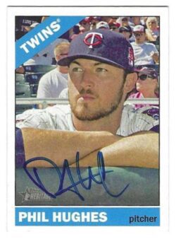 Autographed PHIL HUGHES Minnesota Twins 2016 Topps Heritage Card