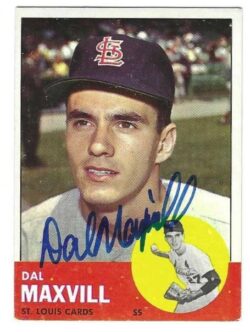 Autographed DAL MAXVILL St. Louis Cardinals 1963 Topps Card