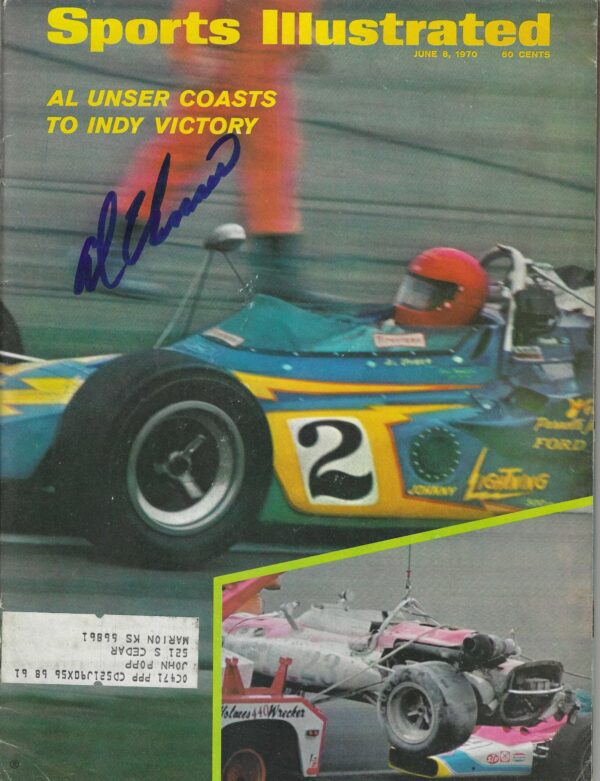Autographed AL UNSER - Indy Race Car  Sports Illustrated Magazine 6/8/1970
