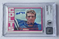 Autographed TED HENDRICKS Baltimore Colts 1972 Topps Rookie Card #93 BAS Beckett Slabbed Grade 10
