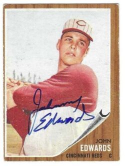 Autographed JOHNNY EDWARDS Cincinnati Reds 1962 Topps Card
