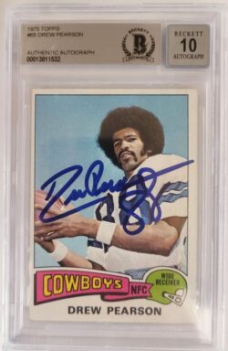 Autographed 1975 Topps Drew Pearson Dallas Cowboys Rookie card #65 Beckett Slabbed
