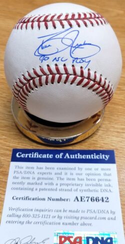 Autographed DAVE JUSTICE "90 NL ROY" Official Major League Baseball PSA/DNA