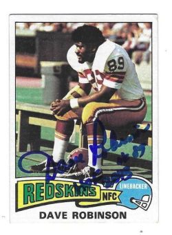 Autographed Dave Robinson Washington Redskins 1975 Topps Card