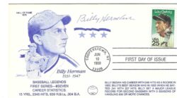 Autographed BILLY HERMAN Chicago Cubs Cachet Cover