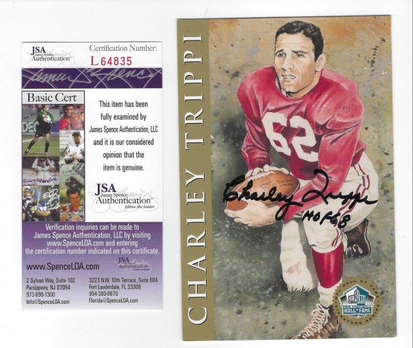 Autographed Charley Trippi Chicago Cardinals Ron Mix Hall of Fame Card JSA