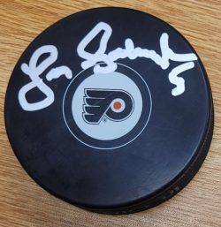 Autographed Larry Goodenough Philadelphia Flyers Hockey Puck